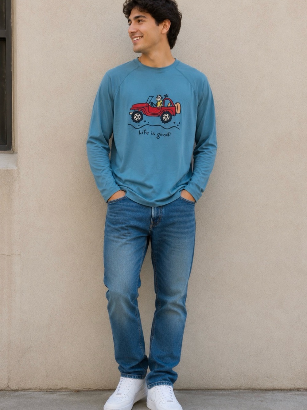 Life Is Good Light Blue Crew Neck Tee with White Logo